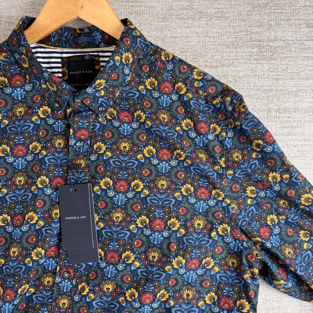 NEW Porter & Ash Mens XL Navy Blue Floral Medallion Long Sleeve Shirt NWT Boho